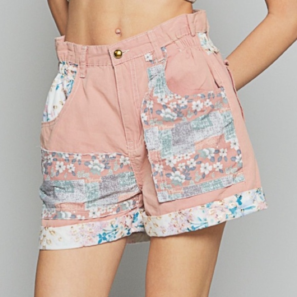 POL Pink Patchwork High-Rise Shorts NWOT